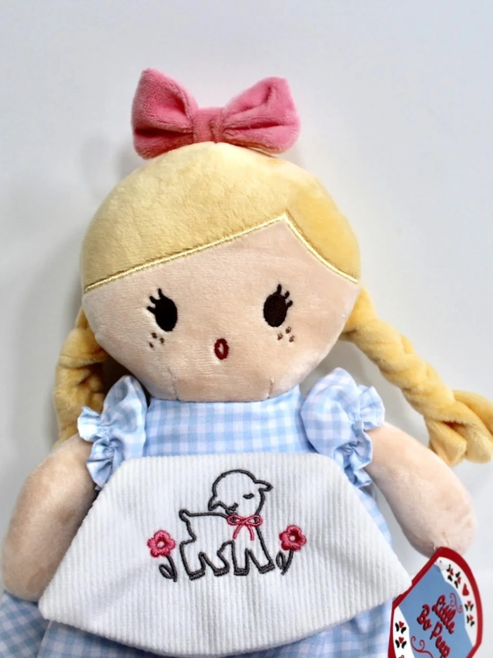 Ladi Ladi Little Bo Peep Blonde Plush Rag Doll Lovey Blue Gingham Dress 15